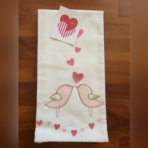 XOXO Pink Heart Birds Kitchen Towel